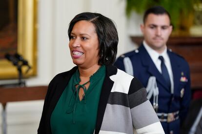 District of Columbia Mayor Muriel Bowser arrives in the East Room of the White House in Washington, Friday, Jan. 6, 2023, to attend a ceremony to mark the second anniversary of the Jan. 6 assault on the Capitol.