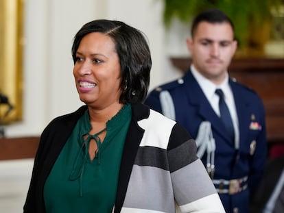 District of Columbia Mayor Muriel Bowser arrives in the East Room of the White House in Washington, Friday, Jan. 6, 2023, to attend a ceremony to mark the second anniversary of the Jan. 6 assault on the Capitol.