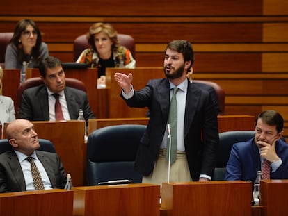 El vicepresidente de la Junta de Castilla y León, Juan García Gallardo, este martes durante el pleno en el parlamento regional.