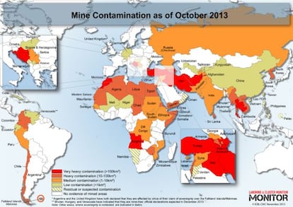Mapa de zonas más contaminadas por minas anti persona.