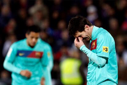 Messi, cabizbajo, después de encajar el gol del Getafe.