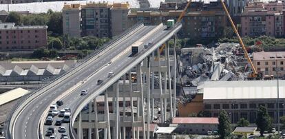 Imagen del puente Morandi en G&eacute;nova despu&eacute;s de la cat&aacute;strofe. 