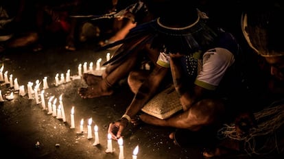 Protesto contra o genocídio indígena em abril, em Brasília.