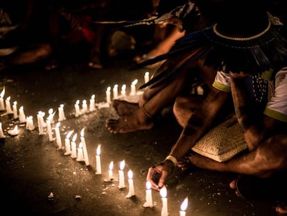 Protesto contra o genocídio indígena em abril, em Brasília.