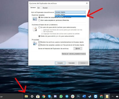 Opciones de carpeta de Windows 10.