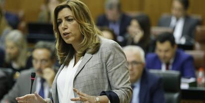 Susana Díaz, en la sesión parlamentaria de control al Gobierno, este jueves.