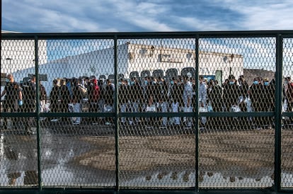 Migrants in police custody in Arrecife (Lanzarote) on October 19, 2021.