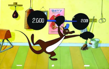 El Canguro Boxy saltó también directo de las viñetas a la animación. Este canguro boxeador propio de dibujos de Hannah Barbera apareció en un corto llamado Aprendiendo a Boxear (1966), que continuaron en varias secuelas y que, al final, se reconvirtieron para el mercado de vídeo doméstico.