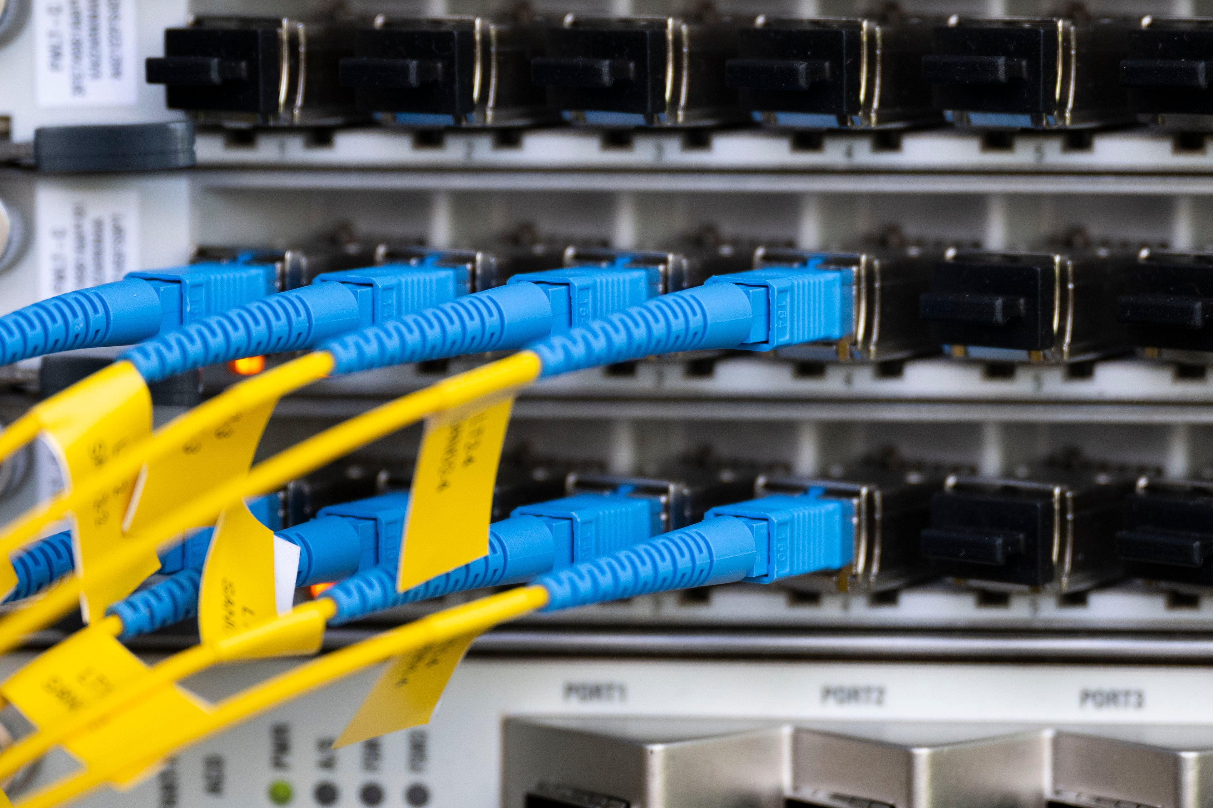 Primer plano de un cable de fibra óptica.