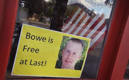 Cartel de celebración en el pueblo natal del sargento Bergdahl.