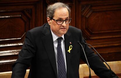 Quim Torra durante la sesión de investidura de este sábado.