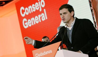 El presidente de Ciudadanos, Albert Rivera, en el Consejo General del partido, el pasado fin de semana.