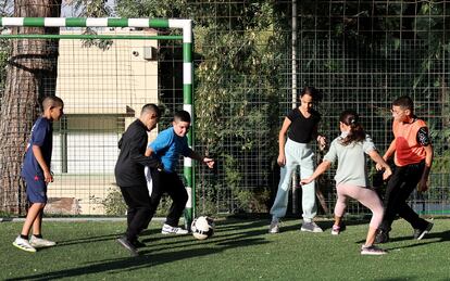 A group of children from Neve Shalom play soccer at the elementary school in this town, where Jews and Israeli Arabs have chosen to live together.