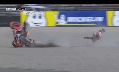 Jorge Lorenzo, en el momento de la caída en el circuito de Assen. 
 