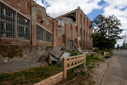 A former hunting club partially destroyed by a bombing in Kharkiv that left nine people dead on May 30.