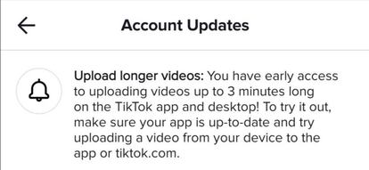 Videos de hasta 3 minutos en Tik Tok