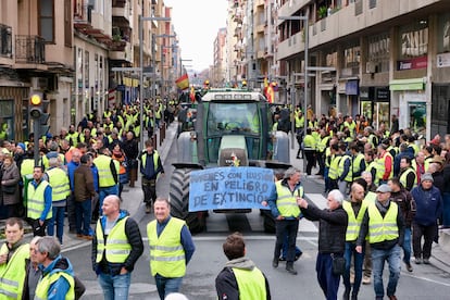 Agricultores y ganaderos se dirigen a la delegación del Gobierno en Logroño para hacer entrega de las reivindicaciones que mantienen, el 8 de febrero. 