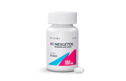 This undated photo provided by Esperion Therapeutics Inc. shows the cholesterol-lowering drug Nexletol.