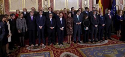 Gobierno, diputados, senadores y altas instituciones del Estado celebran en el Congreso el 38 aniversario de la Constituci&oacute;n. A la derecha, la presidenta de la C&aacute;mara Baja, Ana Pastor, durante su discurso.