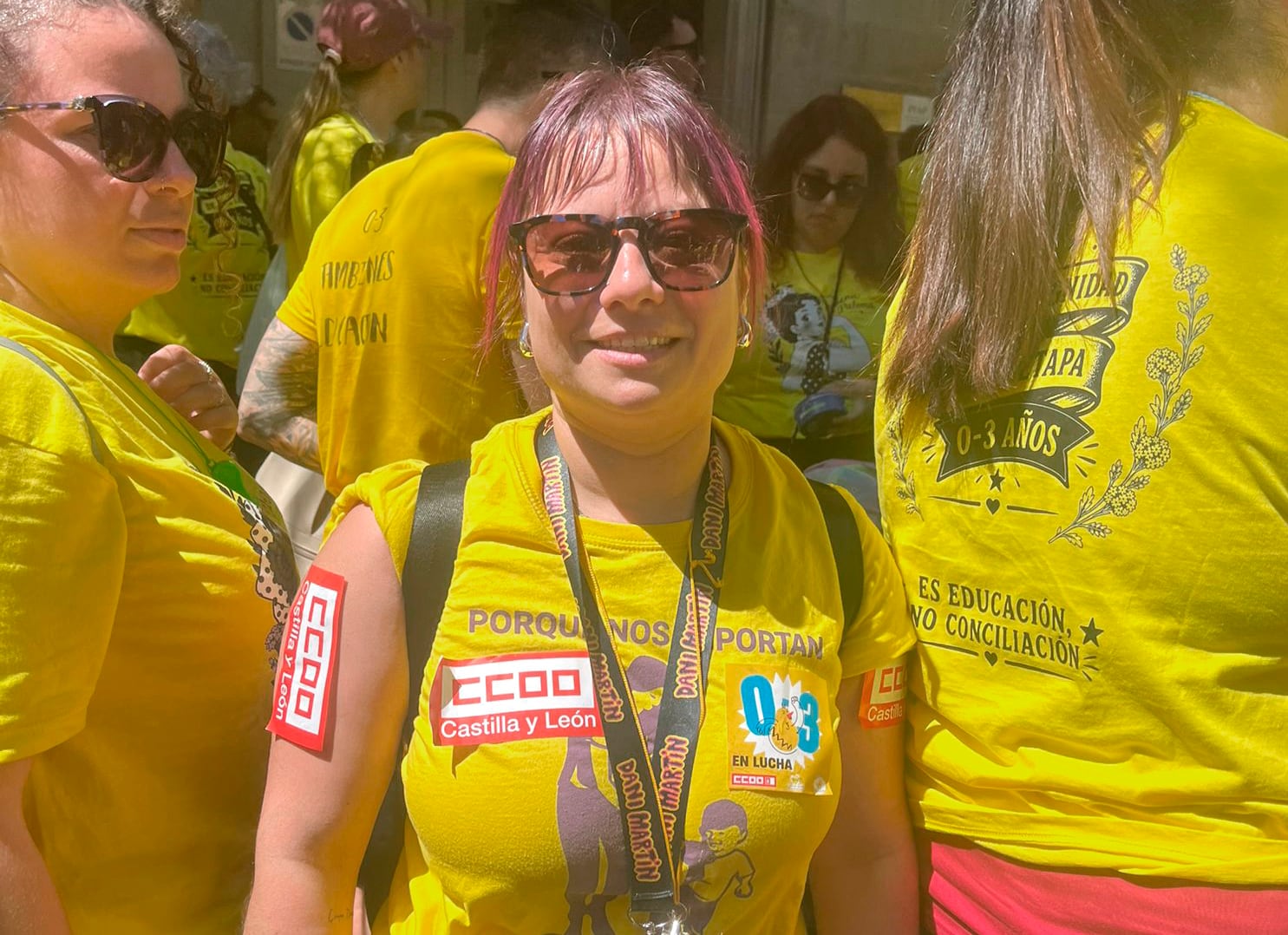 Elena Pascual, a teacher from Burgos and representative of Workers' Commissions workers in the province, during the demonstration held this Saturday in Madrid.
