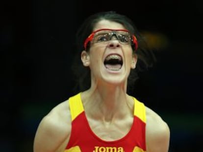 Ruth Beitia celebra la victoria.