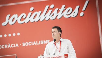 Pedro Sánchez, durante el Congreso Extraordinario del PSC en l' Hospitalet del Llobregat, el pasado 19 de julio