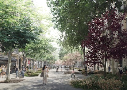 Recreación virtual de una de las futuras nuevas calles del Eixample de Barcelona.