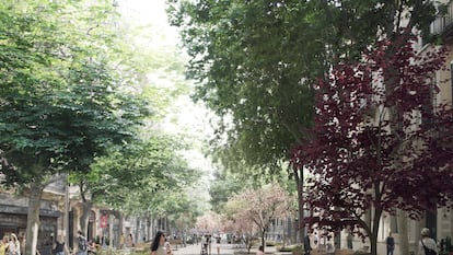 Recreación virtual de una de las futuras nuevas calles del Eixample de Barcelona.
