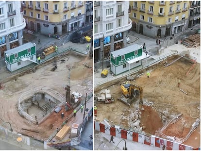 Antes y después de las obras que se están realizando en la estación de metro de Gran Vía.