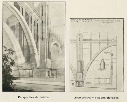Proyecto de Javier Ferrero para construir un nuevo viaducto sobre la calle Segovia, tras derruirse el anterior, en 1932.