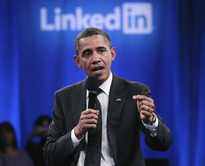 El presidente Barack Obama durante un acto de la red social de profesionales LinkedIn en California