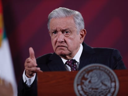 Andrés Manuel López Obrador, durante su conferencia martutina de este lunes.