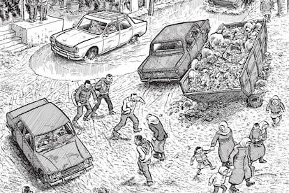 Una página del cómic 'Notas al pie de Gaza', de Joe Sacco.