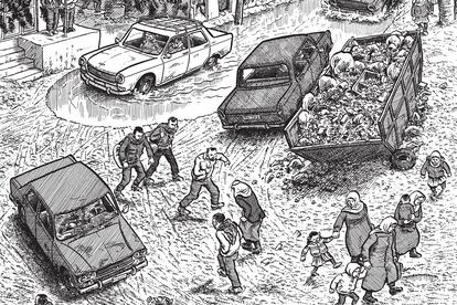 Una página del cómic 'Notas al pie de Gaza', de Joe Sacco.