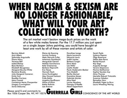 Cartel de denuncia sobre la discriminación del mercado del arte.