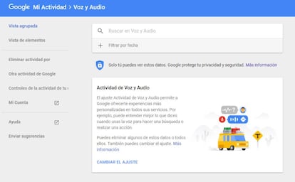 Cualquier usuario puede desactivar el almacenamiento de audios y eliminar el histórico de Google.