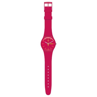 El reloj Rubine Rebel de Swatch es un modelo unisex que representa un diseño clásico, pero lleno de color. Cuenta con una correa de silicona y una esfera en detalles amarillos para no pasar desapercibido. Precio: 85 euros.