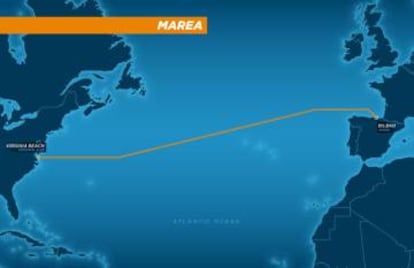 Imagen de los 6.600 kilómetros de conexión que cubrirá el cable Marea.