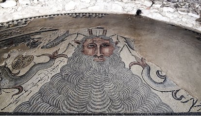 Representación del dios Neptuno en uno de los murales hallados en la villa de Carranque.
