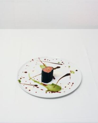 Ternera 'psicodélica'. Plato de Bottura basado en una pintura de Damien Hirst.