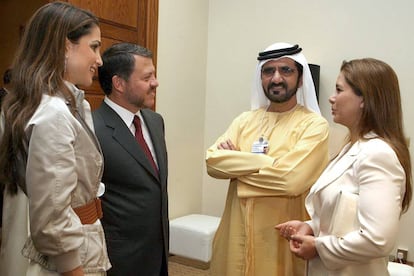 Haya de Jordania y el emir de Dubái con los reyes Abdalá y Rania de Jordania, en 2007. 