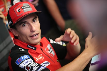 Marc Márquez responde a la prensa en el GP de Hungría.