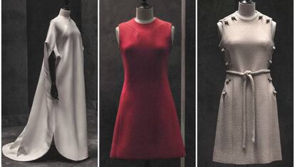 Algunos de los vestidos de Pertegaz que se mostrarán en la exposición que acoge la Sala Canal de Isabel II de Madrid.