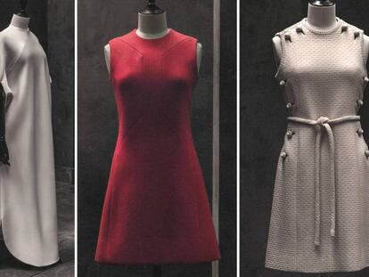 Algunos de los vestidos de Pertegaz que se mostrarán en la exposición que acoge la Sala Canal de Isabel II de Madrid.