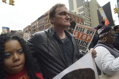 El director de cine Quentin Tarantino en la protesta del sábado.