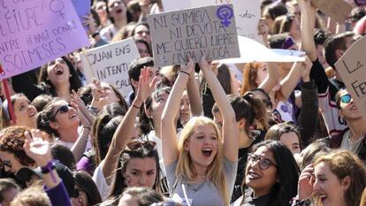 Manifestación contra la violencia machista con motivo del Día Internacional de la Mujer, en Barcelona. 