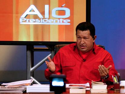 Hugo Chávez, durante la grabación del programa de televisión <i>Aló, presidente</i>, el 19 de agosto de 2007.