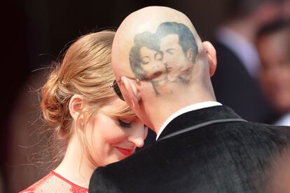 El director James Franco y Ahna O'Reilly durante la presentación de la película "The Sound and the Fury" en Venecia.