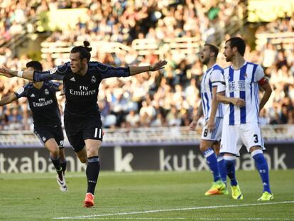 Bale celebra el primer gol del Madrid.