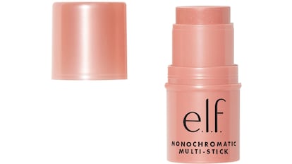 Blush Stick elf, maquillaje viral, barra de labios color salmón brillante.